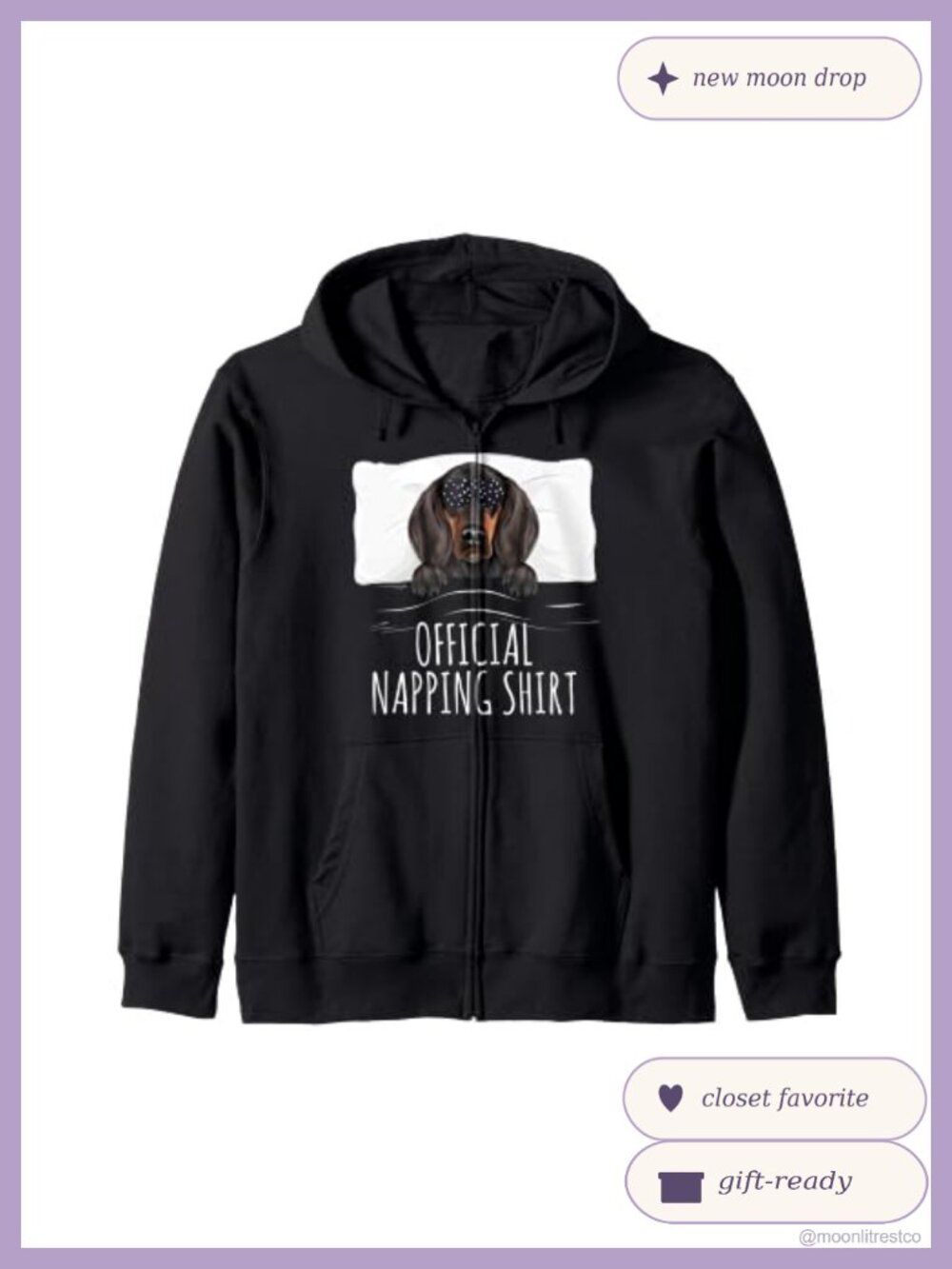 Dog Lover Zip Hoodie Black and Tan Coonhound Napping Graphic Sweatshirt